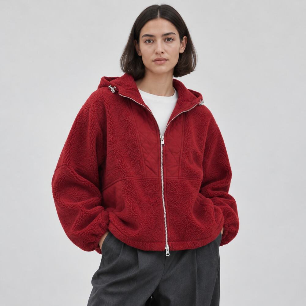 Varley Richfield Quilt Fleece Combo Jacket Womens XL Red Dahlia Full Zip Hooded